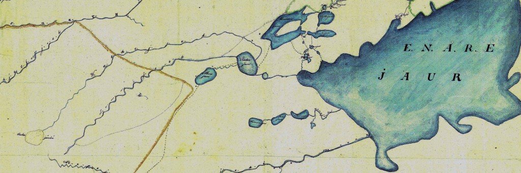 Tässä 1800-luvun alkupuolen norjalaisessa kartassa ovat nimet Lemmijock ja Waskojock. Keltainen viiva on norjan lappalaisille vuokratun laidunalueen raja. Kartassa ovat näkyvillä myös silloidet "kulkukeinot" eli talvitiet.