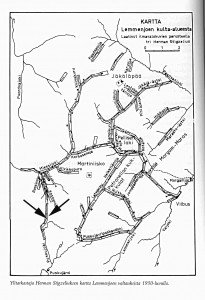 Kaarreojaa on kaivettu Lemmenjoen kultaryntäyksen alkuvuosista lähtien. Tässä kaivostarkastaja Stigzeliuksen 1950 piirtämässä kartassa Kaarreoja on merkitty nuolilla ja kartassa näkyvät voimassa tuolloin olevat valtauksett.