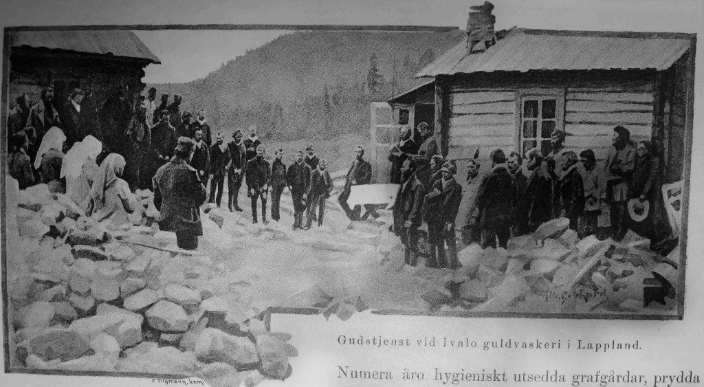 Albert Gebhardin kuva jumalanpalveluksesta Ivalojoen kullanhuuhtomoilta, mutta mistä.