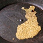 Tässä on Suomen kartan täydeltä vihreää luomukultaa ja Tankavaaran kohdalla on punainen granaatti, yksi kultamaiden monista korukivistä. Kuva Marki Lauronen.